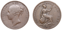 Victoria (1837-1901), Penny, 1849, ornamental trident (BMC 1497; S 3948). Fine, rare, one of the key dates of the...