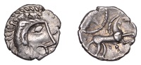 British Iron Age, ICENI, Uninscribed issues, silver Unit, Norfolk God [Moustache] type, stylised male head right,...