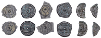 British Iron Age, CANTII, cast Potin Units (5), Nipples type, crude outline head left or right, rev. crude outline...