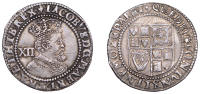 James I (1603-1625), Third coinage, Shilling, sixth bust, mm. lis,  reads iacobvs, 5.76g/6h (N 2124; S 2668)....