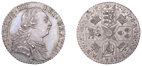 George III (1760-1820), Pre-1816 issues, Shilling, 1787, no hearts, stops by date, no stop over head, harp with 7...