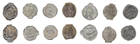 British Iron Age, CANTII, cast Potin Unit, Curved Bull type, outline head left, curved line running vertically...