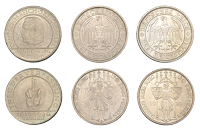 Germany, Weimar Republic, 3 Reichsmarks (3), 1929e (2), 1000th Anniversary of Meissen, Dresden, 1929j, 10th...