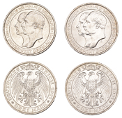 Germany, Prussia, Wilhelm II, 3 Mark (2), both 1911a, 100th Anniversary of the University of Wrocław, Berlin (J...