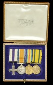 The mounted group of four miniature medals worn by Captain W. A. R. Coker, Loyal North Lancashire Regiment, late...