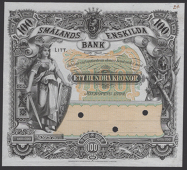 Smalands Enskilda Bank, obverse colour trial for 100 Kronor, Jonkoping, 1894, without serial number or signature,...