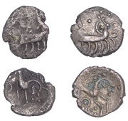 British Iron Age, ICENI, Uninscribed issues, silver Units (2), Norfolk Boar Phallic type, stylised boar right,...
