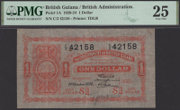 Government of British Guiana, $1, 1 October 1924, serial number C/2 42158, Lobb, Burrowes and Barton signatures,...