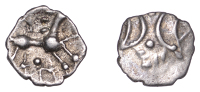 British Iron Age, ICENI, Ecen (c. AD 10-43), silver Half-Unit, Mini Ed type, back-to-back open crescents within...