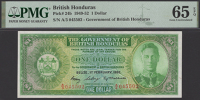 Government of British Honduras, $1, 1 February 1952, serial number A/3 045502, Hone, Stone and Melhado signatures,...