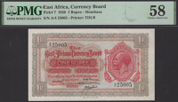 East African Currency Board, 1 Rupee, 7 April 1920, serial number A/4 25005, in PMG holder 58, choice about...