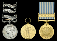 Crimea 1854-56, 3 clasps, Sebastopol, Inkermann, Balaklava, clasps mounted in this order, with unofficial retaining...
