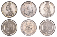 Victoria, Shillings (2), 1888, 1890 (ESC 3139, 3144; S 3926, 3927); Edward VII, Shilling, 1910 (ESC 3596; S 3982)...