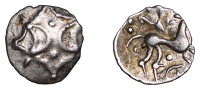 British Iron Age, ICENI, Ecen (c. AD 10-43), silver Half Unit, Mini Ecen type, back-to-back open crescents separated...