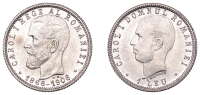 Romania, Carol I, Leu, 1906, 40th Anniversary of Reign, without dot, Brussels (KM 34). Lustrous, good extremely...