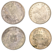 Chile, Republic, Peso (2), 1877, 1905, both Santiago (KM 141.1, 152.2) [2]. Both extremely fine	 £100-£120