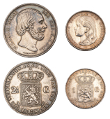 Netherlands, Willem III, Two-and-a-Half Gulden, 1867, Utrecht (KM 82); Wilhelmina, Gulden, 1897, Utrecht (KM 117)...