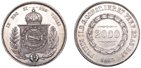 Brazil, Pedro II, 2000 Réis, 1863, Rio de Janeiro (KM 466). Lustrous, good extremely fine	 £100-£120