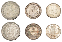 Denmark, Frederick VII, Half-Rigsdaler, 1855, Copenhagen (KM 759); Christian X, 2 Kroner, 1923, Silver Wedding...