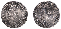 Henry VIII (1509-1547), Second coinage, Groat, Tower, mm. rose, small face with pointed nose, crown within inner...