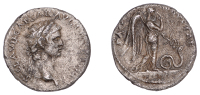 Claudius (41-54), Denarius, 44, laureate head right, ti clavd caesar avg p m [tr p iiii], rev. Pax/Nemesis advancing...