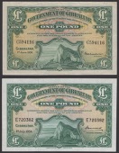 Government of Gibraltar, £1 (2), 1 June 1938 and 1 July 1954, serial numbers C594116 and E720382, Chamberlain and...
