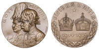 Austria, Alliance of Germany and Austria, 1915, a bronze medal by R. Neuberger for the Vienna mint, dual busts of...