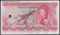 Government of Seychelles, colour trial 20 Rupees, ND (1968), without serial number or signature, specimen number 22,...