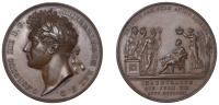 George IV, Coronation, 1821, a copper medal by B. Pistrucci, laureate bust left, rev. Britannia, Scotia and Hibernia...