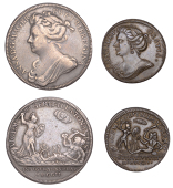 Anne, Coronation, 1702, a silver medal, unsigned [by J. Croker], draped bust left, rev. Anne, as Pallas, standing,...