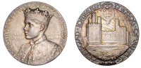 Investiture of the Prince of Wales, 1911, a silver medal by W. Goscombe John, crowned three-quarters left, rev. view...