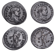 Diocletian (284-305), Follis (AE1), Trier, 296-7, laureate head right, rev. Genius, wearing modius, nude, chlamys...