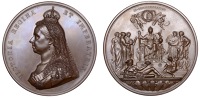 Victoria, Golden Jubilee, 1887, a bronze medal by L.C. Wyon after J.E. Boehm and F. Leighton, crowned bust left,...