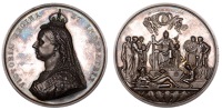 Victoria, Golden Jubilee, 1887, a silver medal by L.C. Wyon after J.E. Boehm and F. Leighton, crowned bust left,...