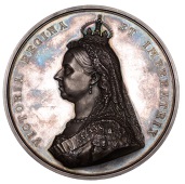 Victoria, Golden Jubilee, 1887, a silver medal by L.C. Wyon after J.E. Boehm and F. Leighton, crowned bust left,...