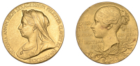 Victoria, Diamond Jubilee, 1897, a small gold medal by G.W. de Saulles, veiled bust left, rev. young head left,...