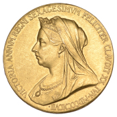 Victoria, Diamond Jubilee, 1897, a small gold medal by G.W. de Saulles, veiled bust left, rev. young head left,...