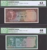 Afghanistan Bank, 2, 5, and 10 Afghanis, SH1327/1948, serial numbers 685261, 461070, and 066097, in ICG holders 68,...