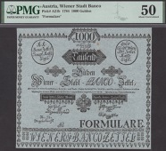 Wiener Stadt Banco, Austria, proof 1000 Gulden, 1784, also Austrian Empire, J.A.Waehner, remainder 20 Kreuzer, 1849,...