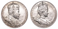 Edward VII, Coronation, 1902, a silver medal by G.W. de Saulles, crowned bust right, rev. crowned bust of Alexandra...