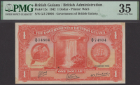 Government of British Guiana, $1, 1 January 1942, serial number G/3 74804, Owen, McDavid, and d’Andrade...