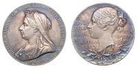 Victoria, Diamond Jubilee, 1897, a large silver medal by G.W. de Saulles, veiled bust left, rev. young head left,...