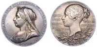 Victoria, Diamond Jubilee, 1897, a large silver medal by G.W. de Saulles, veiled bust left, rev. young head left,...
