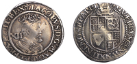 James I (1603-1625), Third coinage, Shilling, sixth bust, mm. lis, plume over shield, reads iacobvs, mag, bri and...