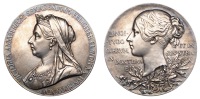 Victoria, Diamond Jubilee, 1897, a large silver medal by G.W. de Saulles, veiled bust left, rev. young head left,...