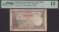 Banque du Congo Belge, 5 Francs, Leopoldville, 3 July 1926, serial number D111318, rust, in PMG holder 12, fine,...