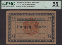 Kaiserliches Gouvernment, Cameroun, 50 Mark, 12 August 1914, serial number D02976, in PMG holder 55, about...