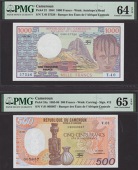 Banque des Etats de l’Afrique Centrale, Cameroun, a small group comprising 1000 Francs, 1984, 500 Francs, 1985,...