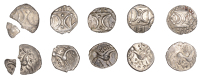 British Iron Age, ICENI, Ecen (c. AD 10-43), silver Unit, Corn Ear type, double crescent emblem on vertical wreath,...