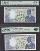 Banque des Etats de l’Afrique Centrale, Republique Centrafricaine, 1000 Francs (2), 1985 and 1986, also 500 Francs...